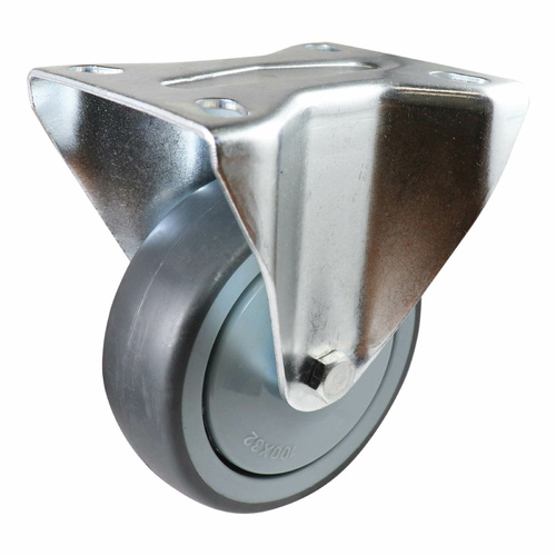 100mm Fixed Plate Castor - Rubber Wheel Grey I4
