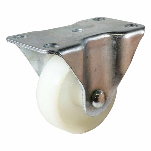 63mm Zinc-Plated Fixed Plate Castor - Nylon Wheel White I1