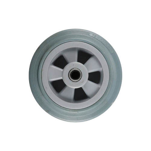 160mm Rubber Wheel - 20mm Roller Bearing Nylon Centre Grey W0