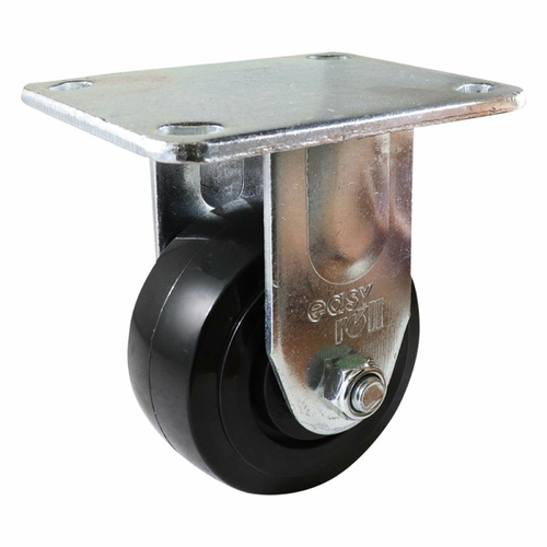 100mm Zinc-Plated Fixed Plate Castor - Nylon Wheel Black J3