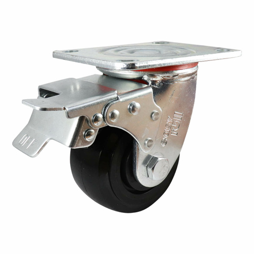 100mm Zinc-Plated Swivel Plate Castor w/ Brake - Nylon Wheel Black J3