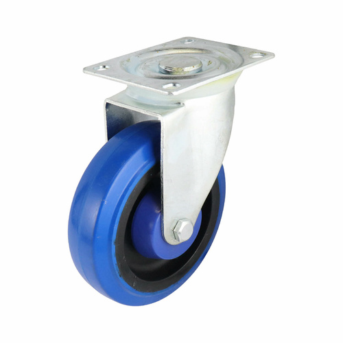 125mm Swivel Plate Castor - Rubber Wheel Blue I6