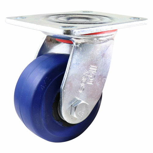 100mm Swivel Plate Castor - Rubber Wheel Blue J3