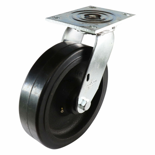 200mm Swivel Plate Castor - Rubber Wheel Black TG
