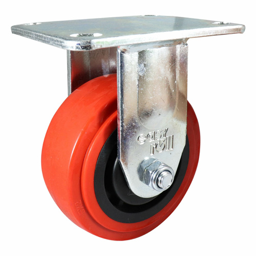 125mm Fixed Plate Castor - Urethane Wheel Red J3