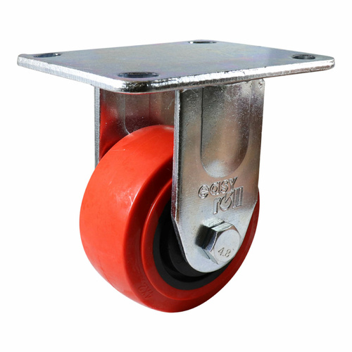 100mm Fixed Plate Castor - Urethane Wheel Red J3