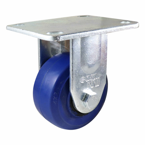100mm Fixed Plate Castor - Rubber Wheel Blue J3