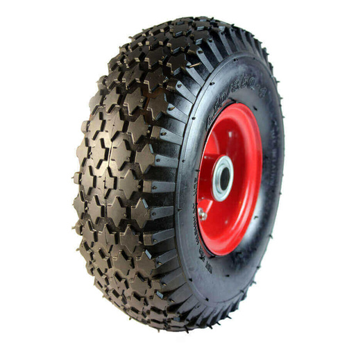 3.50 x 4 inch Pneumatic Wheel - Red Steel Centre 3/4" Ball Bearing