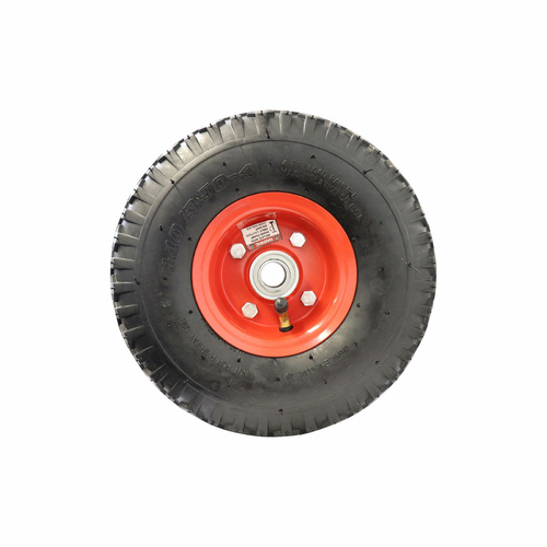 3.50 x 4 inch Pneumatic Wheel - Red Steel Centre 20mm Ball Bearing