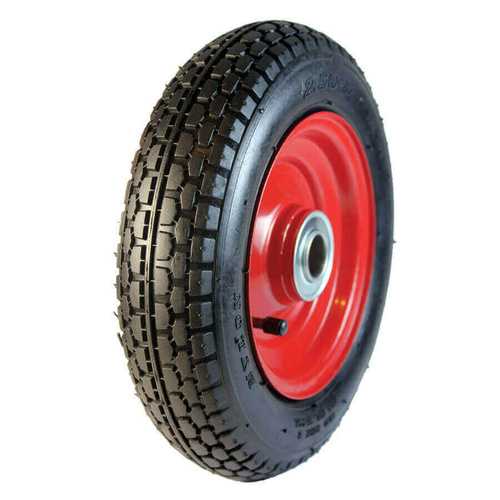 2.50 x 6 inch Pneumatic Wheel - Red Steel Centre 3/4" Ball Bearing