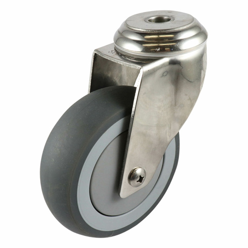 75mm Stainless Swivel Bolt Hole Castor - Rubber Wheel Grey G7