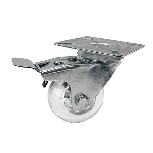50mm Swivel Plate Castor with Brake - Polycarbonate Wheel Transparent - Box of  4