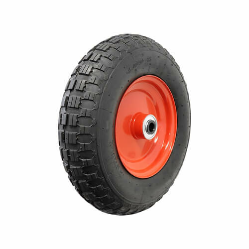 4 x 8 inch Pneumatic Wheel - Red Steel Centre 3/4" Ball Bearing