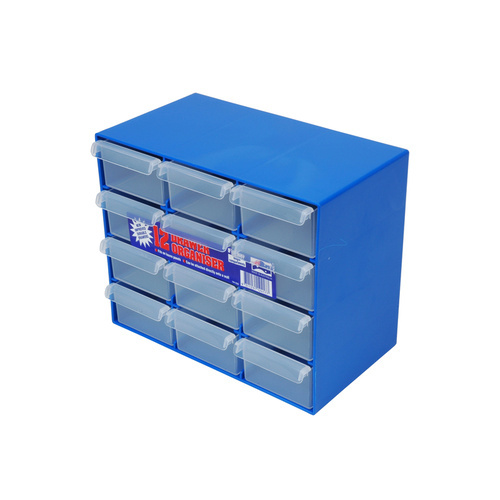 Fischer 12 Drawer Organiser (Blue With Clear Drawer) - Box of 6