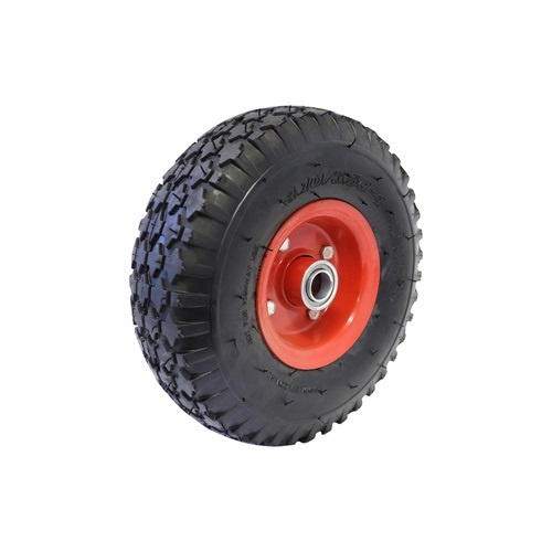 3.50 x 4 inch Flat Free Wheel - Red Steel Centre 20mm Ball Bearing