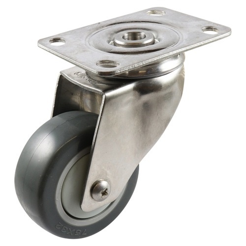75mm Stainless Swivel Plate Castor - Urethane Wheel Grey G7