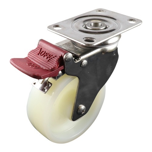 100mm Stainless Swivel Plate Castor with Brake - Nylon Wheel White G7
