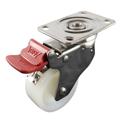 75mm Stainless Swivel Plate Castor with Brake - Nylon Wheel White G7