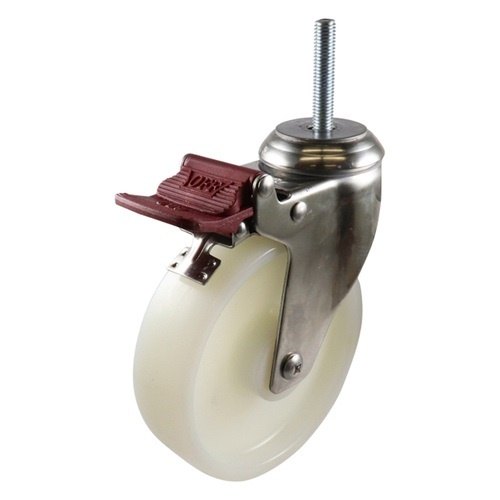 125mm Stainless Swivel Stem Castor with Brake - Nylon Wheel White G7