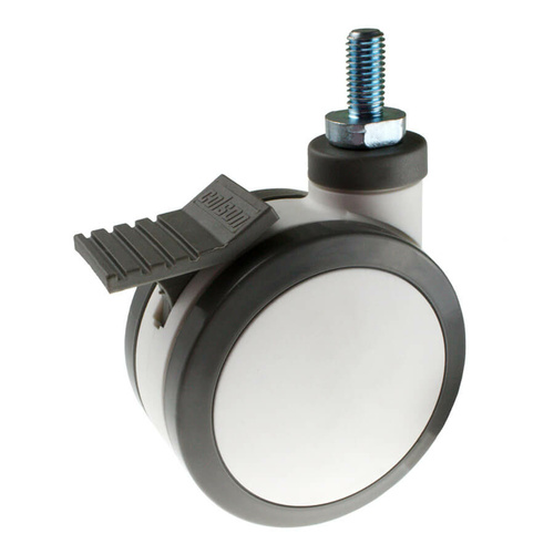 100mm Swivel Stem Castor with Brake - Polyurethane Twin Wheel White H6