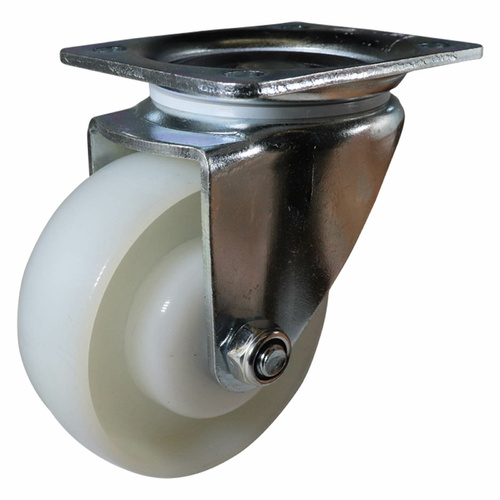 100mm Zinc-Plated Swivel Plate Castor - Nylon Wheel White I3