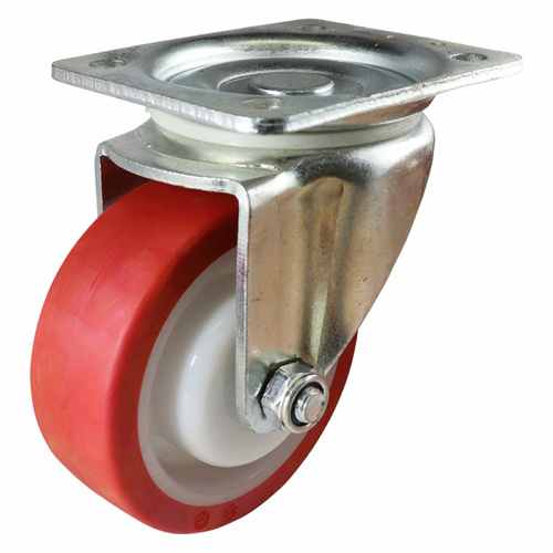 100mm Swivel Plate Castor - Urethane Wheel Red I3