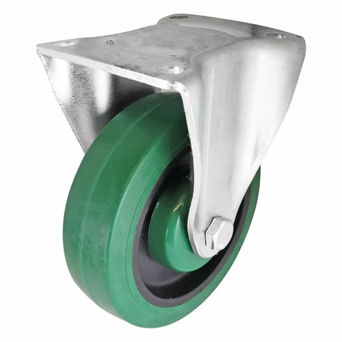 125mm Fixed Plate Castor - Reflex Rubber Wheel Green I3