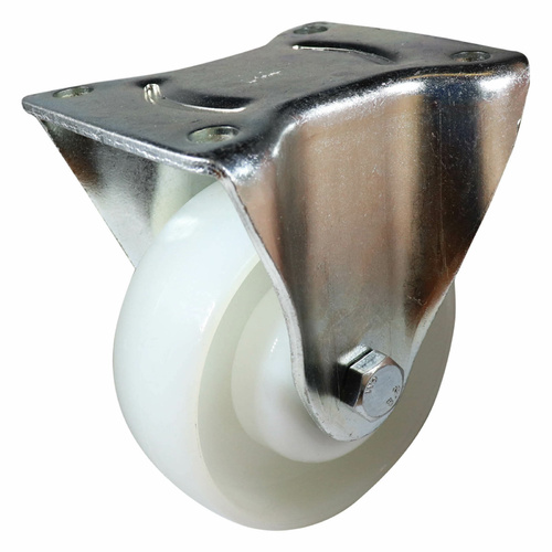 100mm Zinc-Plated Fixed Plate Castor - Nylon Wheel White I3