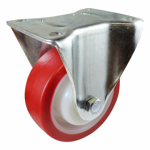 100mm Fixed Plate Castor - Urethane Wheel Red I3
