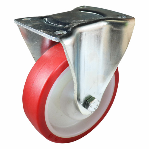 125mm Fixed Plate Castor - Urethane Wheel Red I3