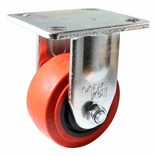 100mm Fixed Plate Castor - Urethane Wheel Red J2