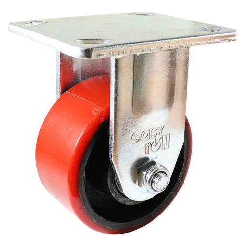 100mm Fixed Plate Castor - Urethane on Cast Iron Wheel Red J2
