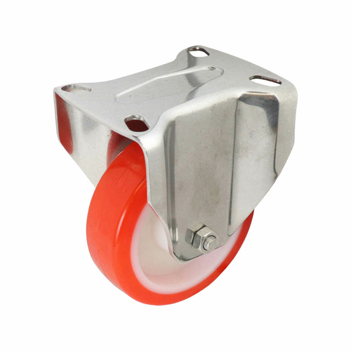 100mm Fixed Plate Castor - Urethane Wheel Red S5