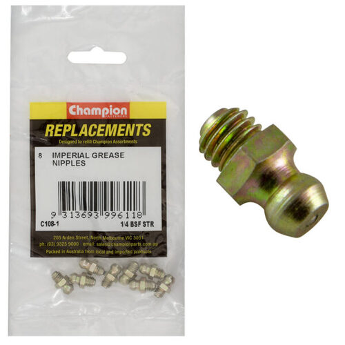 Champion C108-1 Grease Nipple Refill 1/4" BSF Straight - 8/Pack