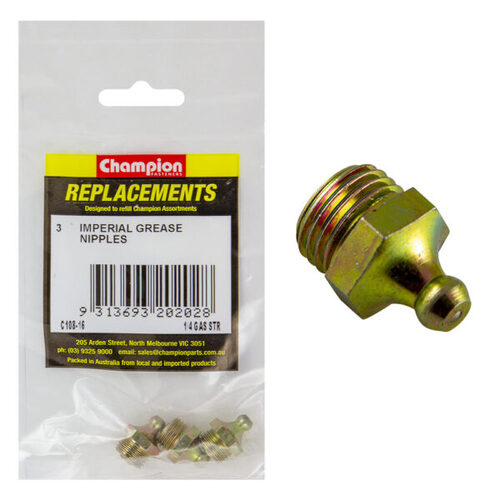 Champion C108-16 Grease Nipple Refill 1/4" BSP Straight - 3/Pack
