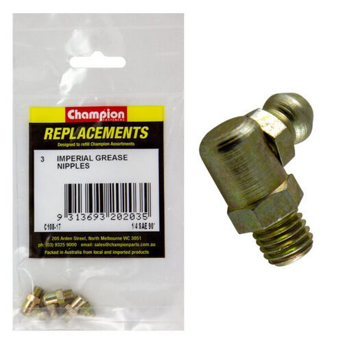 Champion C108-17 Grease Nipple Refill 1/4" UNF 90° - 3/Pack