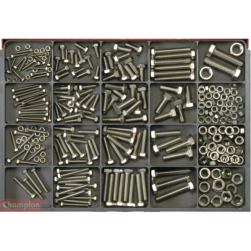 Champion CA1880 Stainless Steel Hex Set Screw and Nut Kit, 316 Pcs