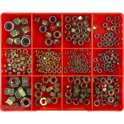 Champion CA300 Plain & Self-Locking Nut Assortment Kit, 320 Pcs