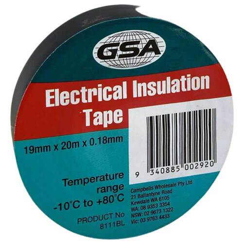 GSA Electrical Tape Black 0.18mm Thick - 19mm x 20m