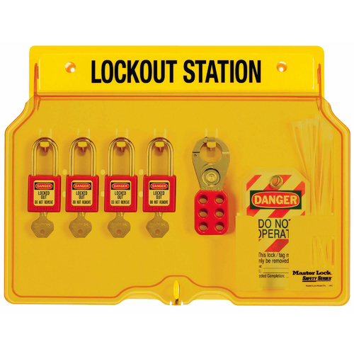 Master Lock 4-Lock Lockout Station with 2 Hasps, 12 Lockout Tags