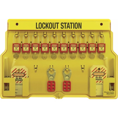Master Lock 10-Lock Lockout Station with 2 Hasps, 24 Lockout Tags
