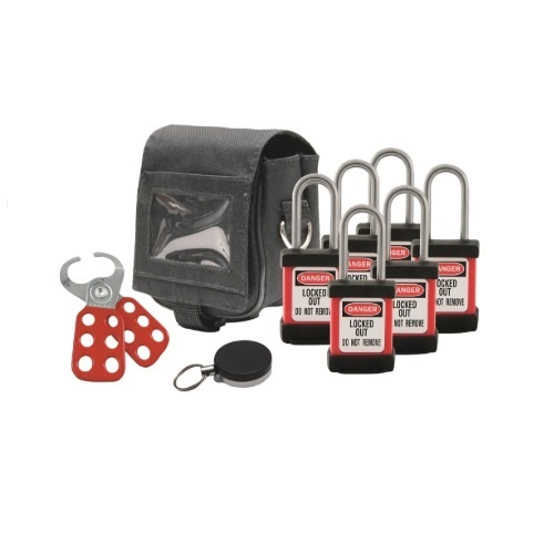 Master Lock PEKS31REDKA6 Mini Lockout Pouch With Kit, Padlocks Keyed Alike