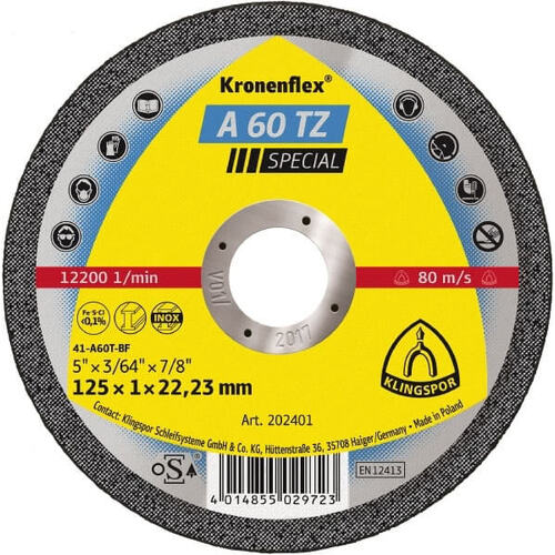 Klingspor Cut Off Wheel Hard 125mm x 1 x 22.23 Bore 202401