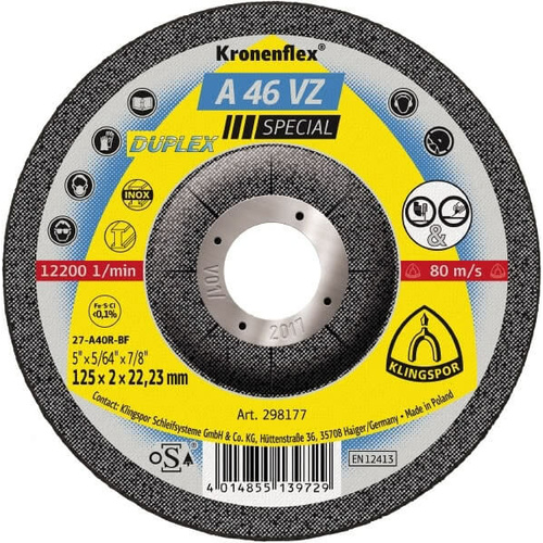 Klingspor Cut Off Wheel Hard 125mm x 2 x 22.23 Bore 298177