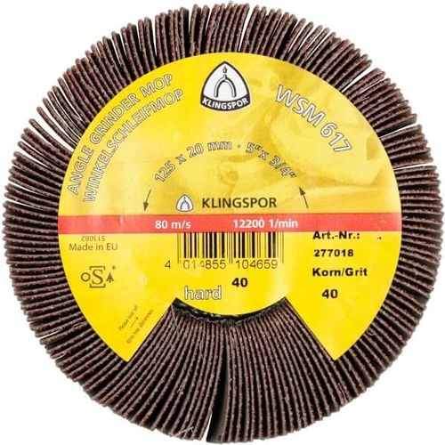 Klingspor Flap Wheel 40 Grit 125mm x 20mm - for M14 - Box of 2 277018