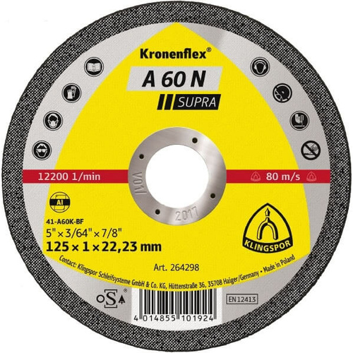 Klingspor Cut Off Wheel Soft 115mm x 1 x 22.23 Box of 25 264297