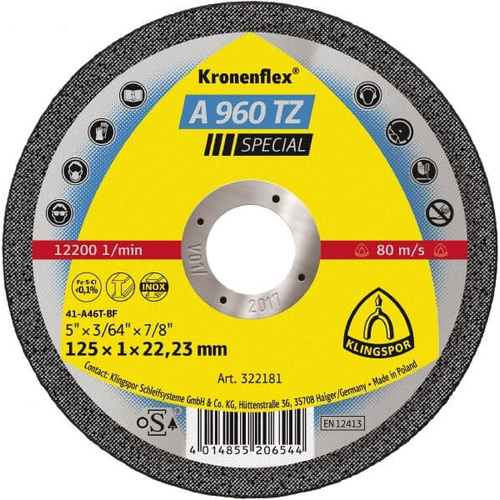Klingspor Cut Off Wheel Hard 115mm x 1 x 22.23 Box of 25 - 322180