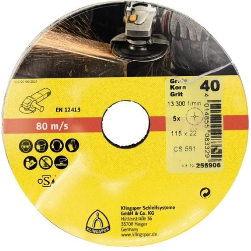 Klingspor Fibre Disc Aluminium Oxide 60 Grit 125mm x 22 25 Discs