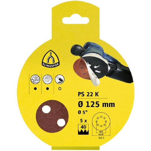 Klingspor 125mm Hook & Loop Sanding Disc No Hole 120 Grit 25pc 241627