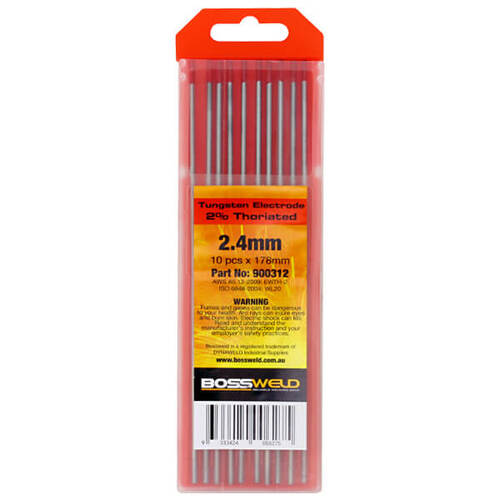 Bossweld 2% Thoriated Tungsten Electrodfes 2.4 x 178mm (Pack of 10)